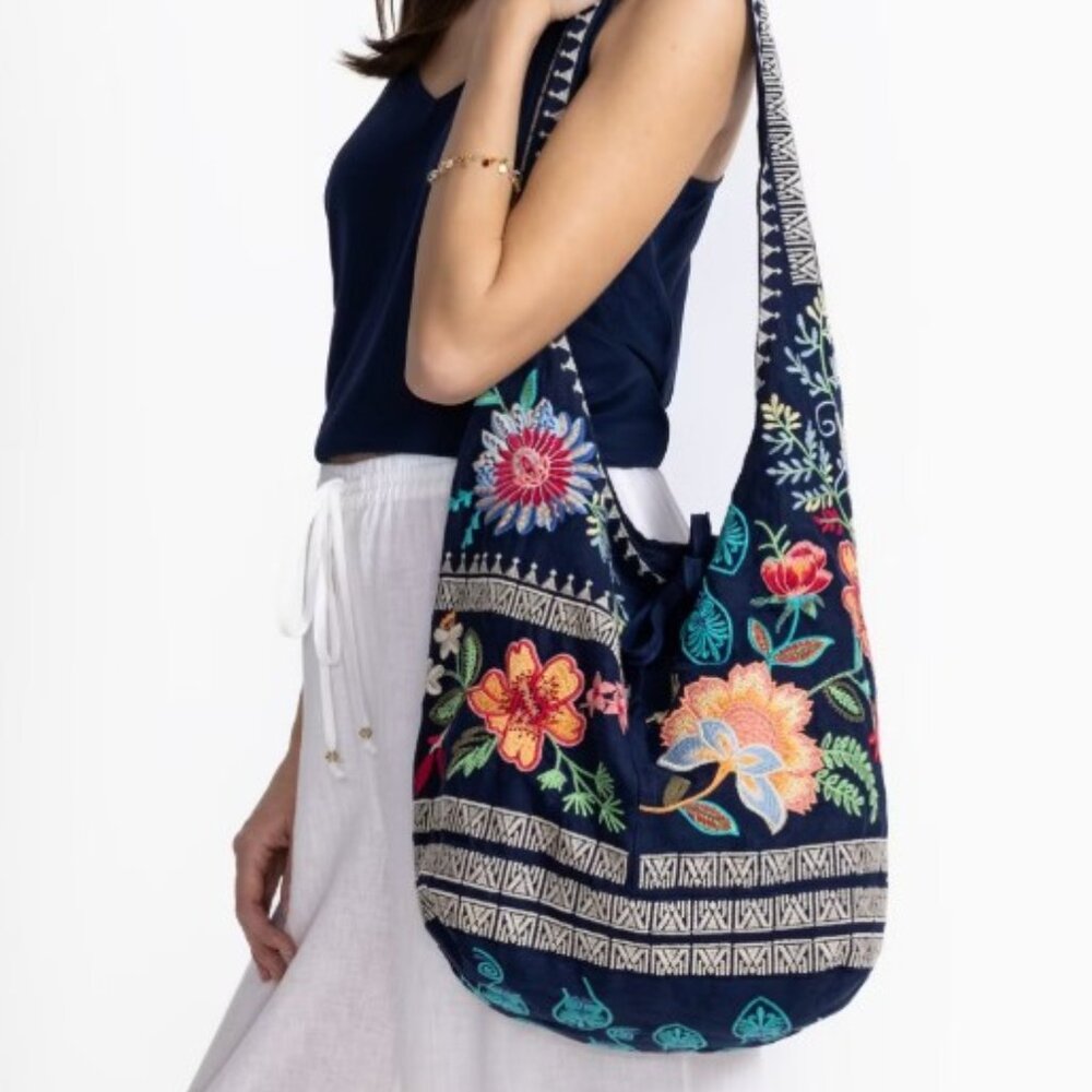 NWT Johnny Was Biya JWLA 3J Workshop Embroidered Bucket Bag Ishani Tote